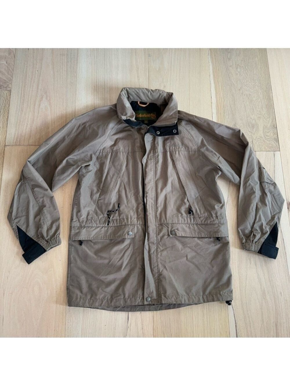Timberland Olive Green Rain Coat Heavy Jacket Zip Up Size Medium
